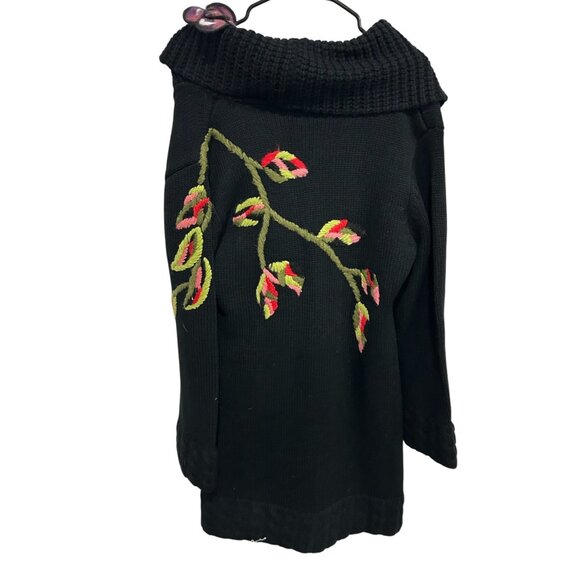 Anis.A Medium Black Knitted Embroidered Floral Sweater Coat Felt Flower Accents - Picture 2 of 9